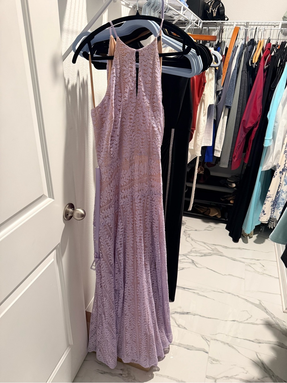 White House Black Market Lavender Lace Maxi Dress
